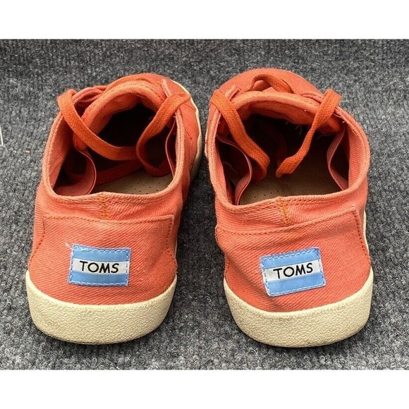 Toms Shoe Men Size 10.5 Canvas 3 Eye Lace Up Casual Sneakers Orange Coral 341113 - Picture 4 of 9